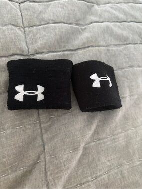 Under Armour Black Stretch Wristbands with White Logo Pair